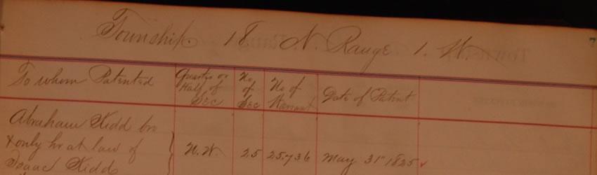 Original Military Bounty Register listing veteran land grants