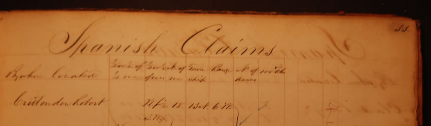 Spanish Land Grant Register with claimant names in alphabetical order